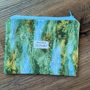 Handmade Nature Scene Zipper Pouch, Blue, Green, Yellow